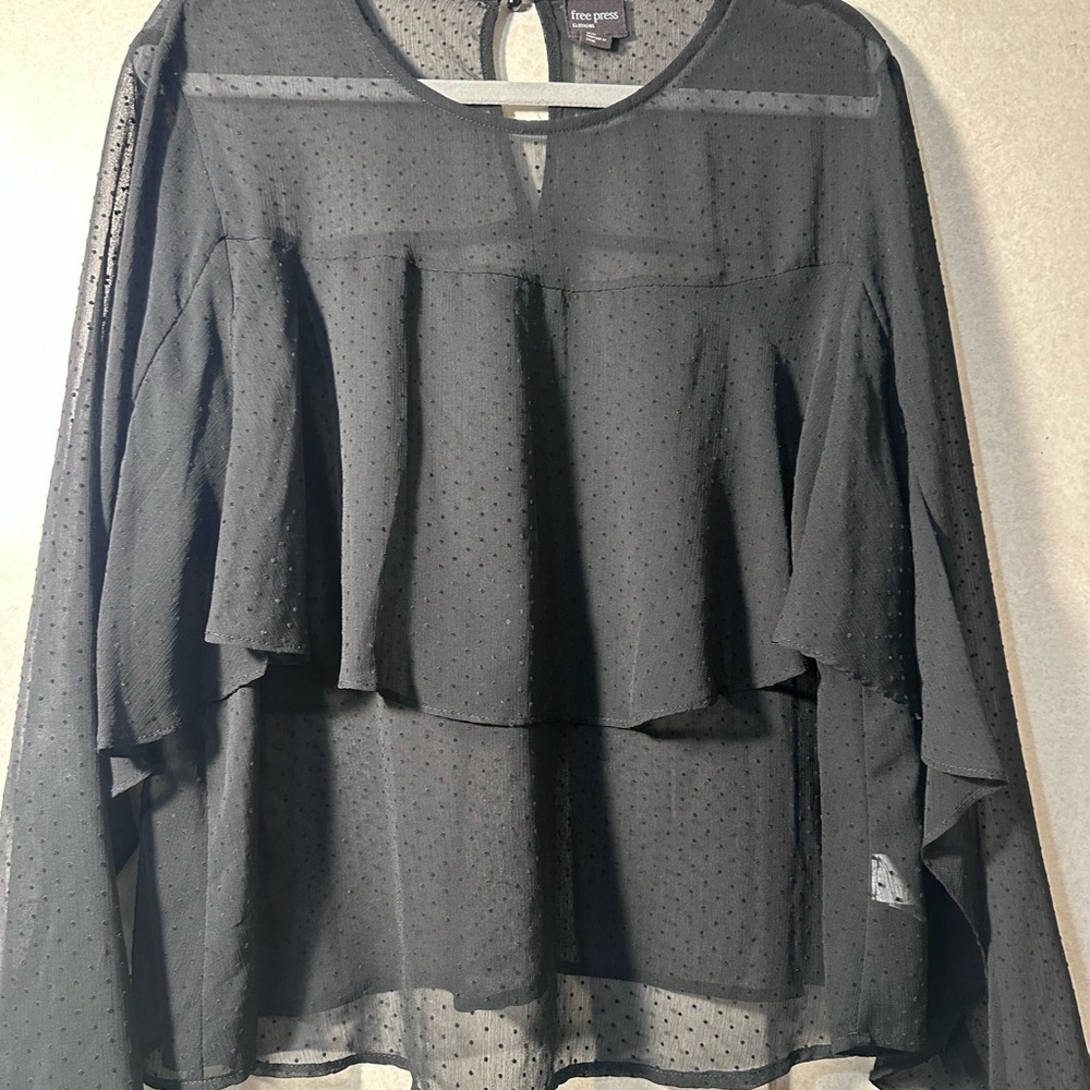 Love Tree Black Sheer Layered Blouse